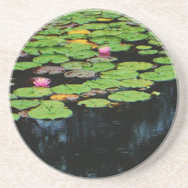 Rosa Lotus schwarz Sandstein Untersetzer (Vorne)