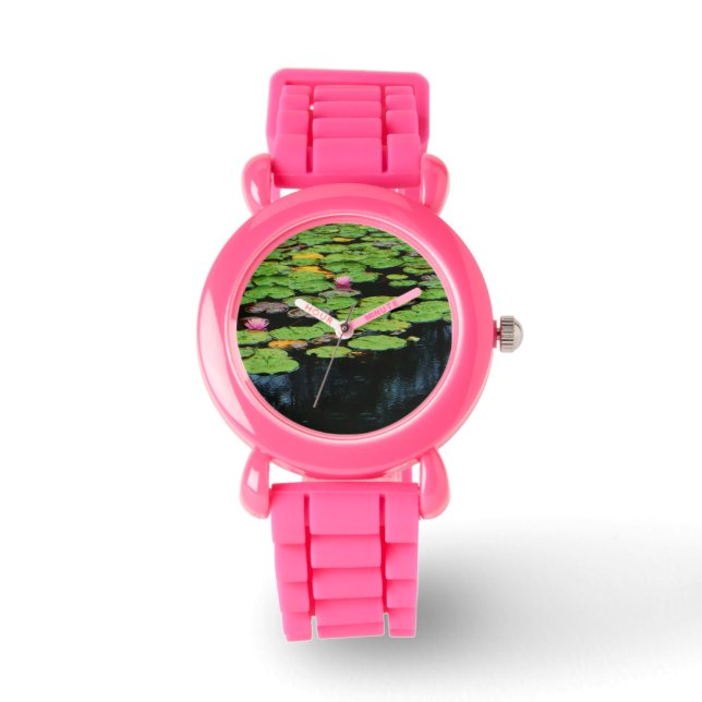 Rosa Lotus schwarzes Wasser Armbanduhr (Vorderseite)
