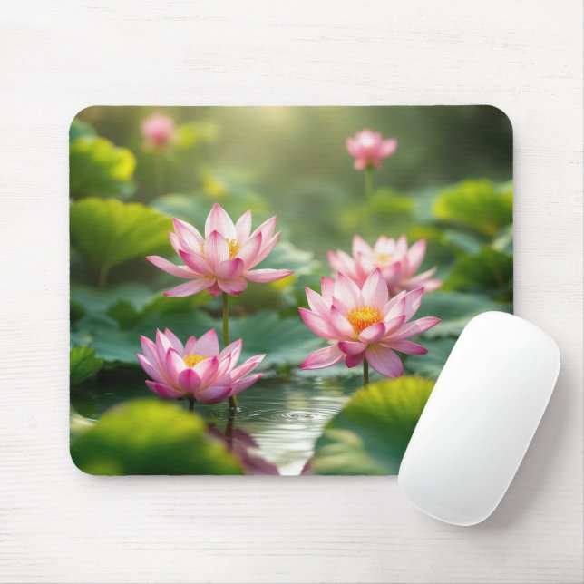 Rosa Lotus schwimmend in einem Teich Mousepad (Mit Mouse)