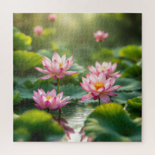 Rosa Lotus schwimmend in einem Teich Puzzle