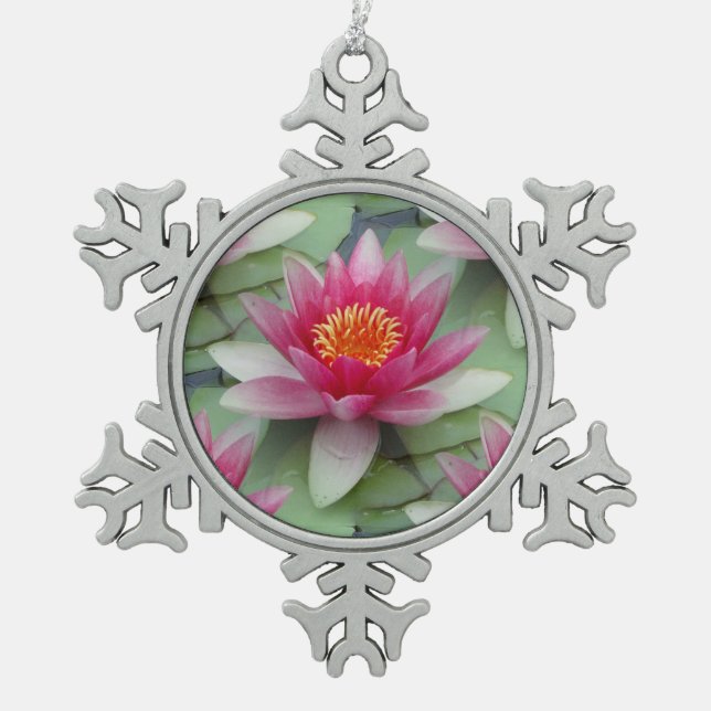 Rosa Lotus Wasser Lily Snowflake Gerahmte Ornament (Vorderseite)