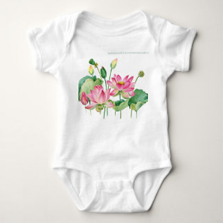 Rosa Lotus Wasserfarbengrenze Baby Strampler
