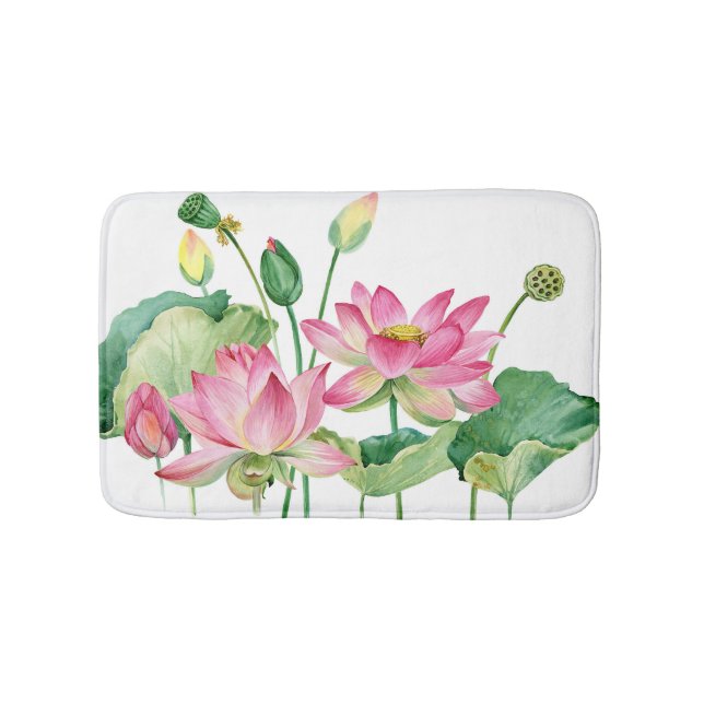 Rosa Lotus Wasserfarbengrenze Badematte (Vorderseite)