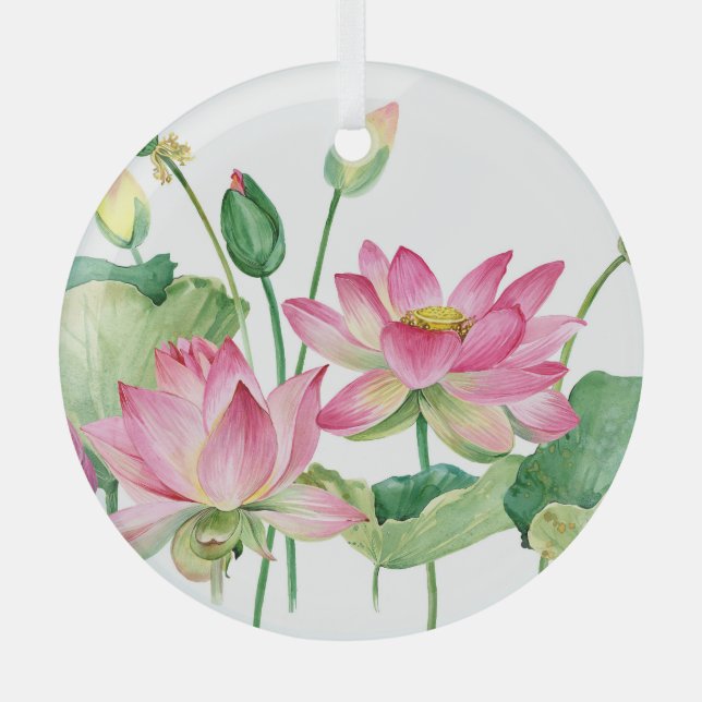 Rosa Lotus Wasserfarbengrenze Ornament Aus Glas (Vorderseite)