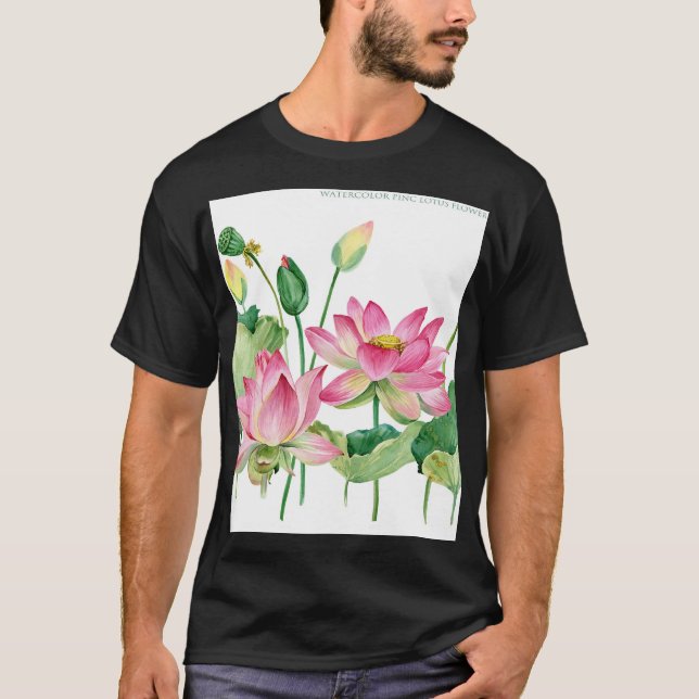Rosa Lotus Wasserfarbengrenze T-Shirt (Vorderseite)