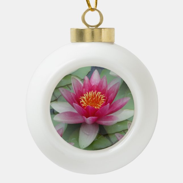 Rosa Lotus Wasserlilie Keramik Kugel-Ornament (Vorderseite)