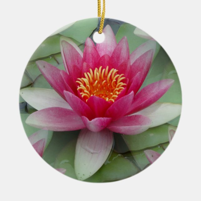 Rosa Lotus Wasserlilie Keramik Ornament (Vorne)