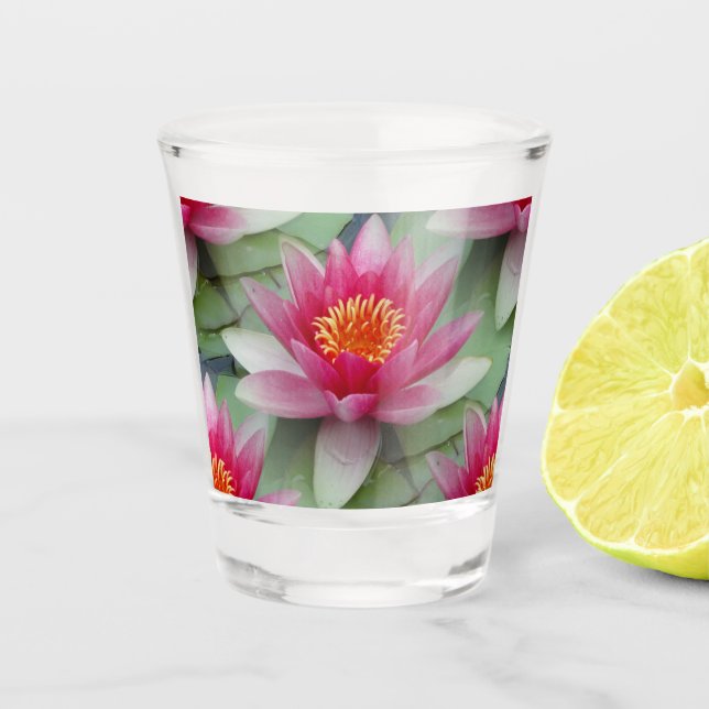 Rosa Lotus Wasserlilie Schnapsglas (Vorderseite)