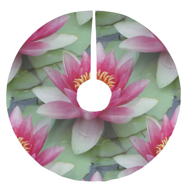 Rosa Lotus Water Lily Tree Skirt Polyester Weihnachtsbaumdecke (Vorderseite)