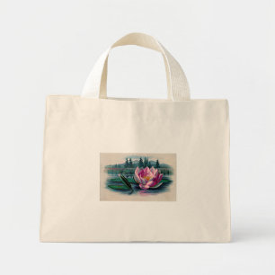 Rosa Lotusblume Vintage-Botanik Mini Stoffbeutel