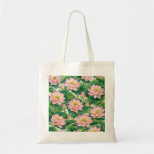 Rosa Lotusblumen Botanisches Teichmuster Tragetasche