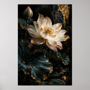 Rosa Lotusblüte mit goldenen Akzenten Botanic Poster
