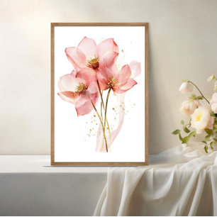 Rosa Lotusblüten-Wasserlilie-Aquarell Ätherisch Poster