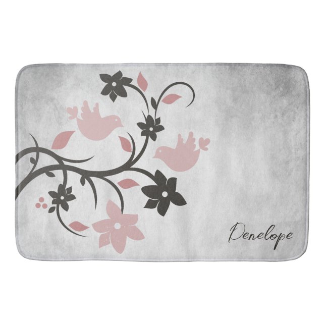 Rosa Lovebirds Personalisiert Bath Mat Badematte (Vorderseite)