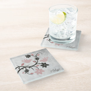 Rosa Lovebirds Personalisiert Glass Untersetzer