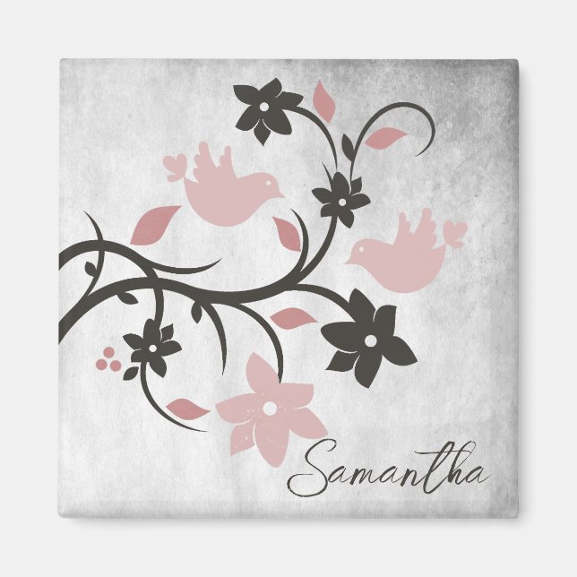 Rosa Lovebirds Personalisiert Magnet (Vorne)