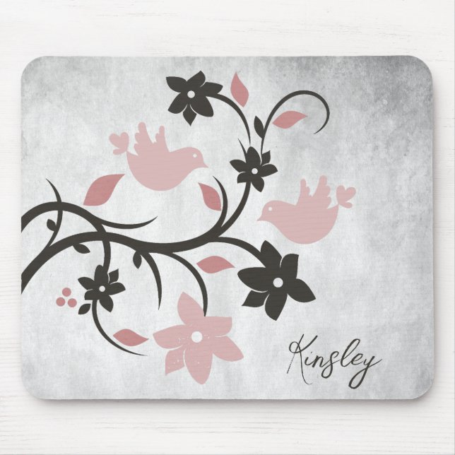 Rosa Lovebirds Personalisierte Maus Pad Mousepad (Vorne)