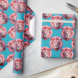 Rosa Löwenkopf-Tiermuster-Design Blau Geschenkpapier
