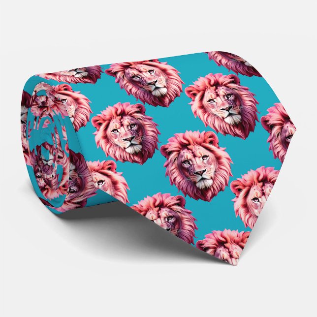 Rosa Löwenkopf-Tiermuster-Design Blau  Krawatte (Von Creator hochgeladen)