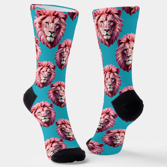 Rosa Löwenkopf-Tiermuster-Design Blau  Socken (Von Creator hochgeladen)