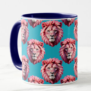 Rosa Löwenkopf-Tiermuster-Design Blau Tasse