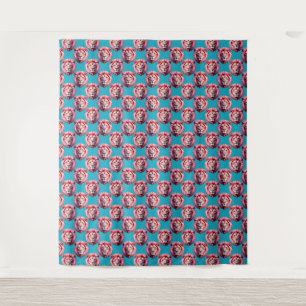 Rosa Löwenkopf-Tiermuster-Design Blau Wandteppich