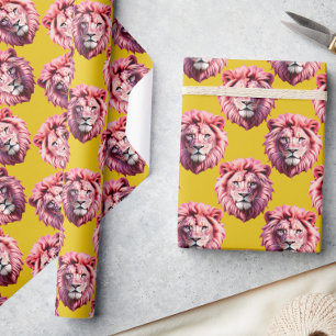 Rosa Löwenkopf-Tiermuster-Design Gelb Geschenkpapier