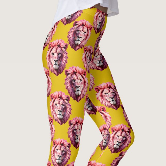 Rosa Löwenkopf-Tiermuster-Design Gelb  Leggings (Von Creator hochgeladen)