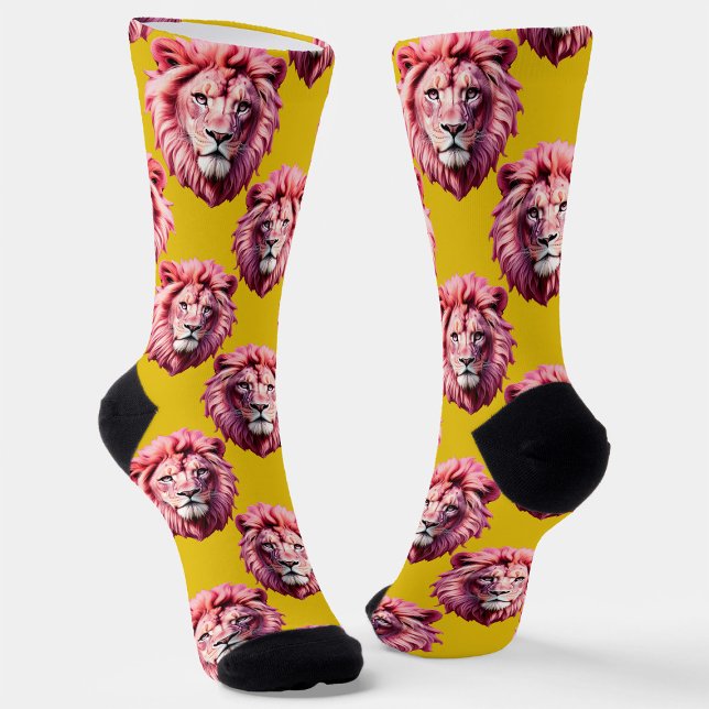 Rosa Löwenkopf-Tiermuster-Design Gelb  Socken (Von Creator hochgeladen)