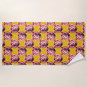 Rosa Löwenkopf-Tiermuster-Design Gelb Strandtuch