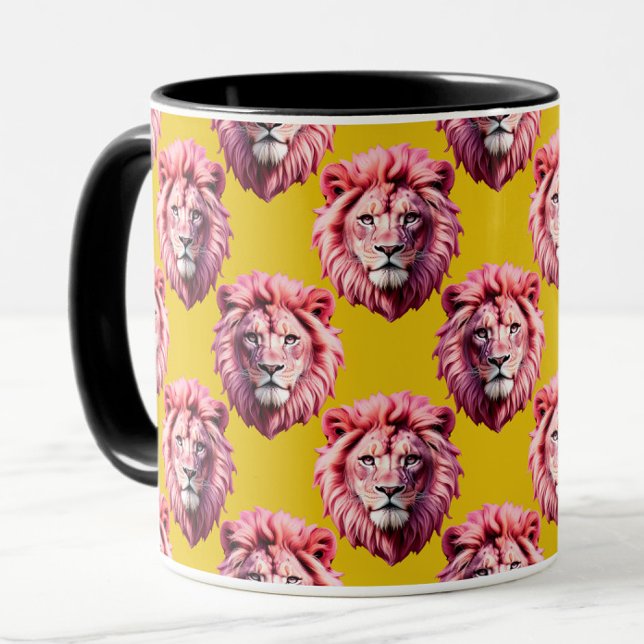 Rosa Löwenkopf-Tiermuster-Design Gelb  Tasse (Von Creator hochgeladen)