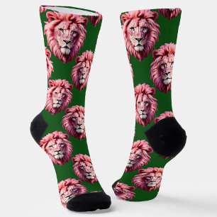 Rosa Löwenkopf-Tiermuster-Design Grün Socken