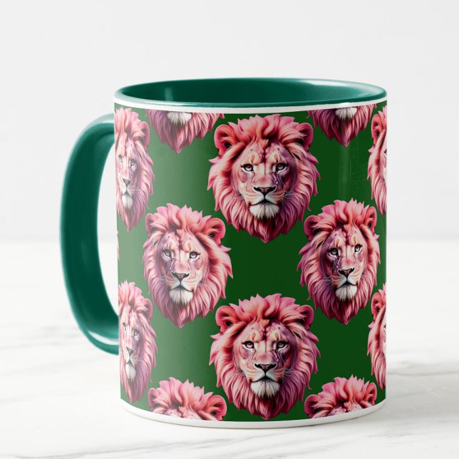 Rosa Löwenkopf-Tiermuster-Design Grün Tasse (Von Creator hochgeladen)
