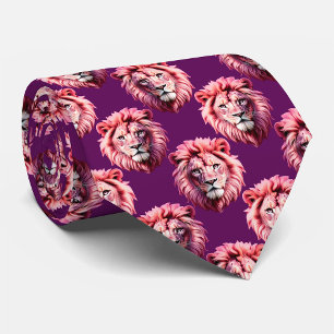 Rosa Löwenkopf-Tiermuster-Design Lila Krawatte