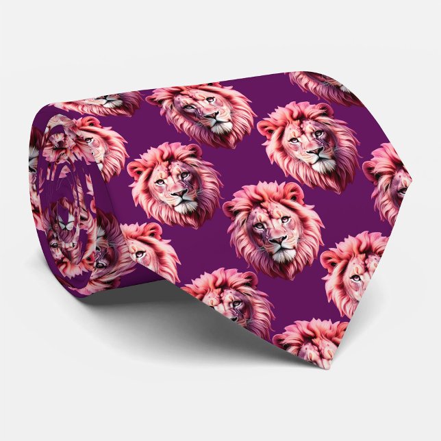 Rosa Löwenkopf-Tiermuster-Design Lila  Krawatte (Von Creator hochgeladen)
