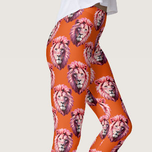 Rosa Löwenkopf-Tiermuster-Design Orange Leggings