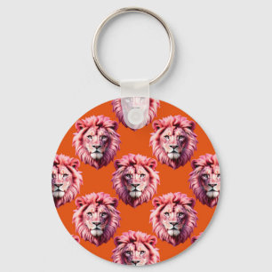 Rosa Löwenkopf-Tiermuster-Design Orange Schlüsselanhänger