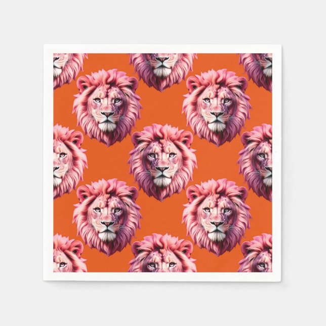 Rosa Löwenkopf-Tiermuster-Design Orange  Serviette (Vorderseite)