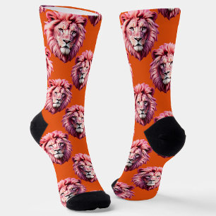 Rosa Löwenkopf-Tiermuster-Design Orange Socken