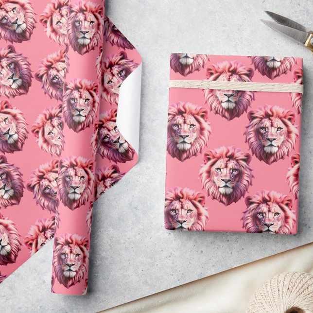 Rosa Löwenkopf-Tiermuster-Design Rosa  Geschenkpapier (Von Creator hochgeladen)