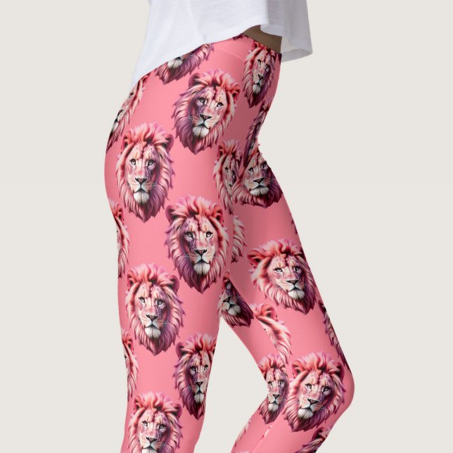 Rosa Löwenkopf-Tiermuster-Design Rosa  Leggings (Von Creator hochgeladen)