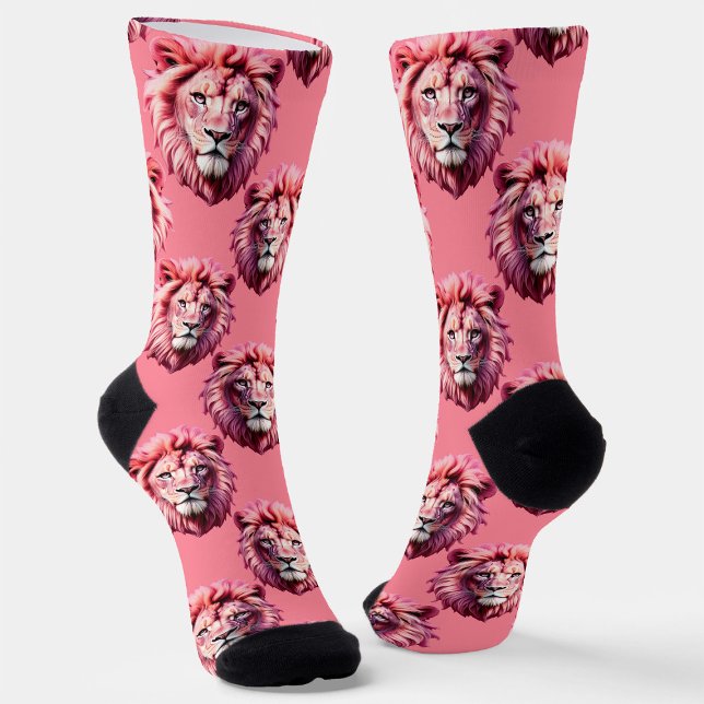 Rosa Löwenkopf-Tiermuster-Design Rosa  Socken (Von Creator hochgeladen)