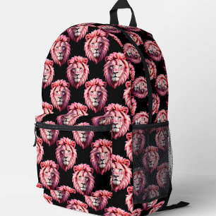 Rosa Löwenkopf-Tiermuster-Design - Schwarz  Bedruckter Rucksack