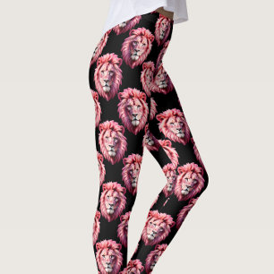 Rosa Löwenkopf-Tiermuster-Design - Schwarz  Leggings