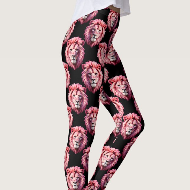 Rosa Löwenkopf-Tiermuster-Design - Schwarz  Leggings (Von Creator hochgeladen)