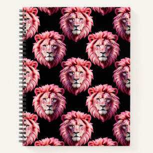 Rosa Löwenkopf-Tiermuster-Design - Schwarz  Notizbuch