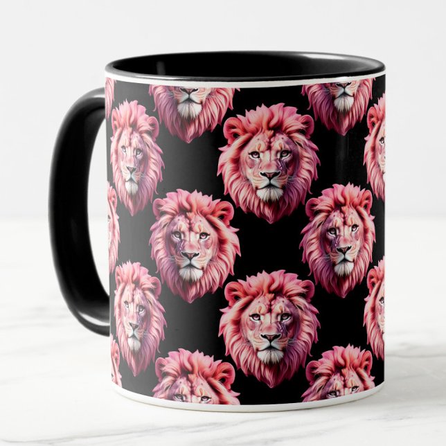 Rosa Löwenkopf-Tiermuster-Design - Schwarz  Tasse (Von Creator hochgeladen)