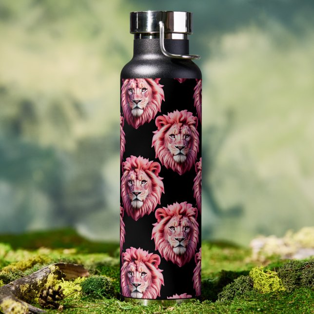 Rosa Löwenkopf-Tiermuster-Design - Schwarz  Trinkflasche (Von Creator hochgeladen)