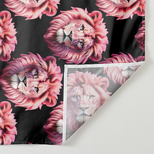 Rosa Löwenkopf-Tiermuster-Design - Schwarz Wandteppich
