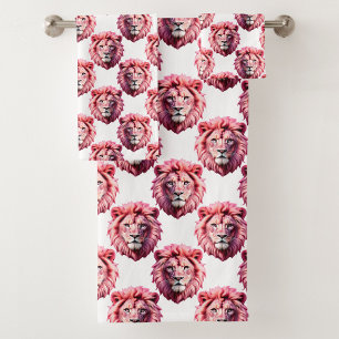 Rosa Löwenkopf-Tiermuster-Design Weiß Badhandtuch Set